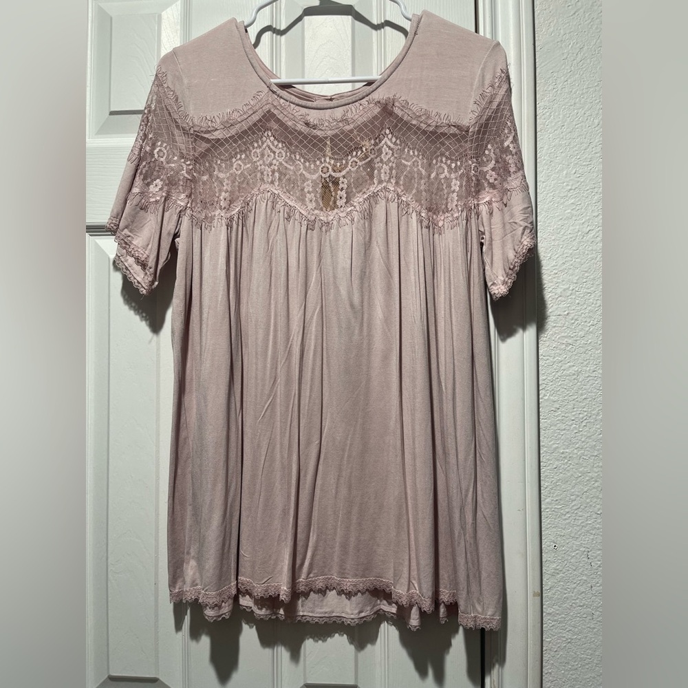 Lace Trim Blush Pink Top POL new